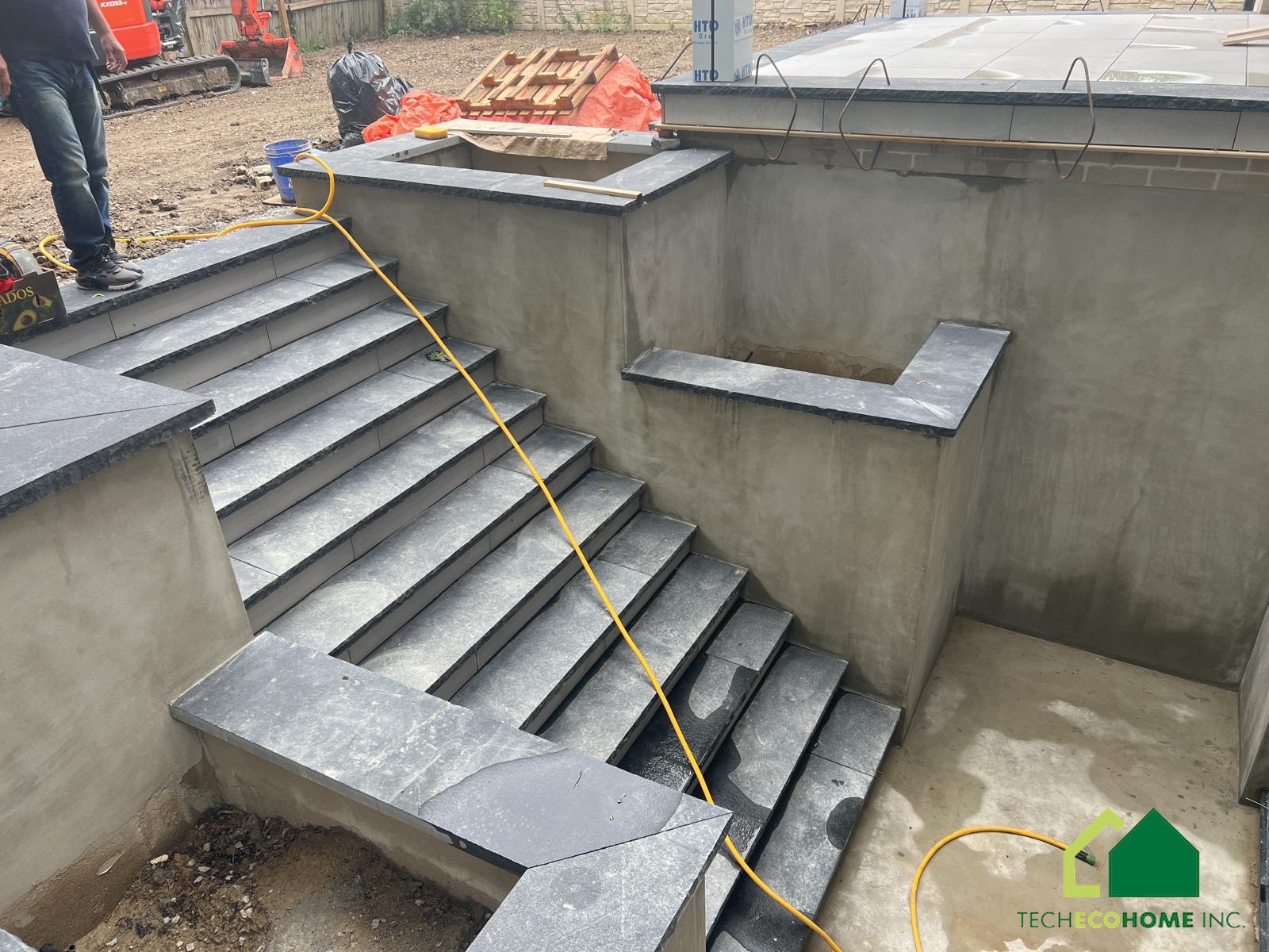 Completed concrete steps at a house entrance