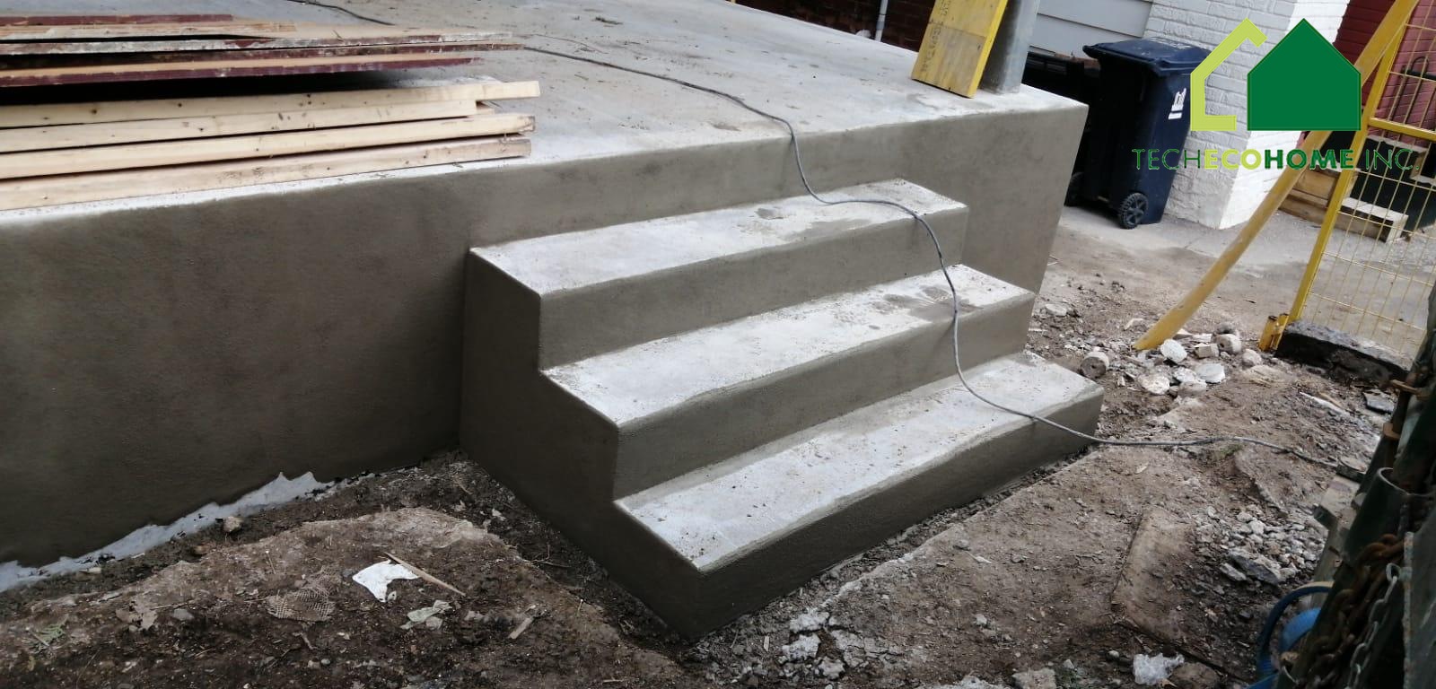 Concrete landing and steps after form removal